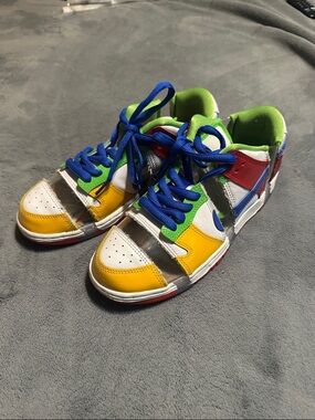 CUSTOM Nike SB Multicolor Low-Top Sneakers with Blue Laces